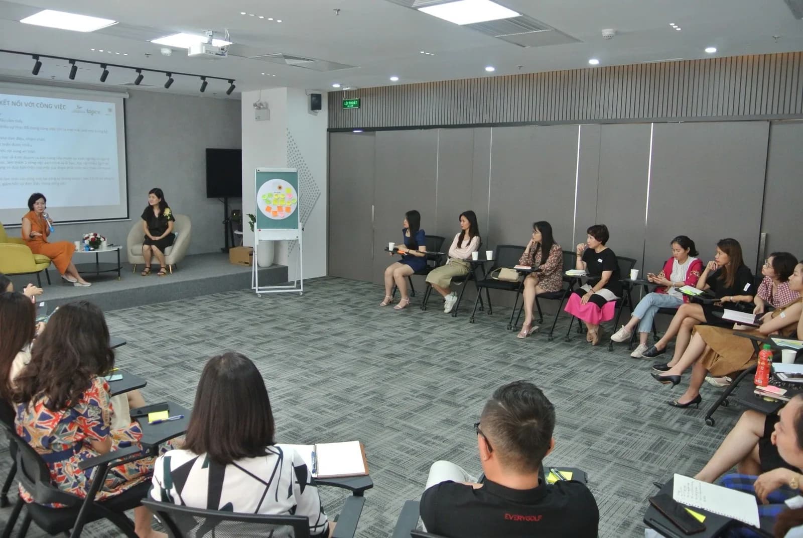 Lớp học đông người ngồi thành vòng tròn trong một chương trình của MindfulPartner
